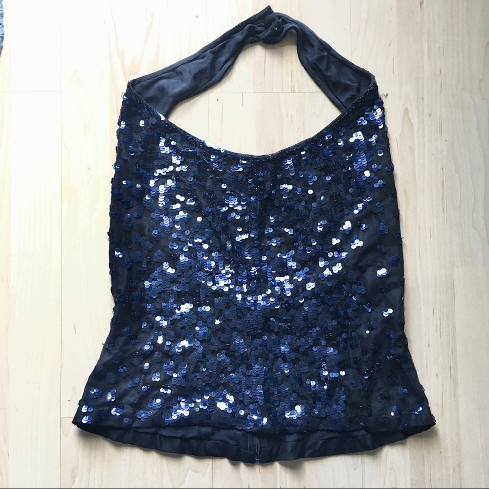 Max Mara navy blue and black sequin halter top 8
